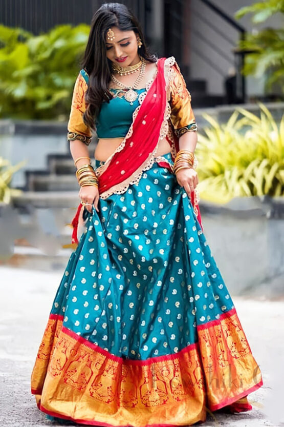 Traditional half saree designs online.