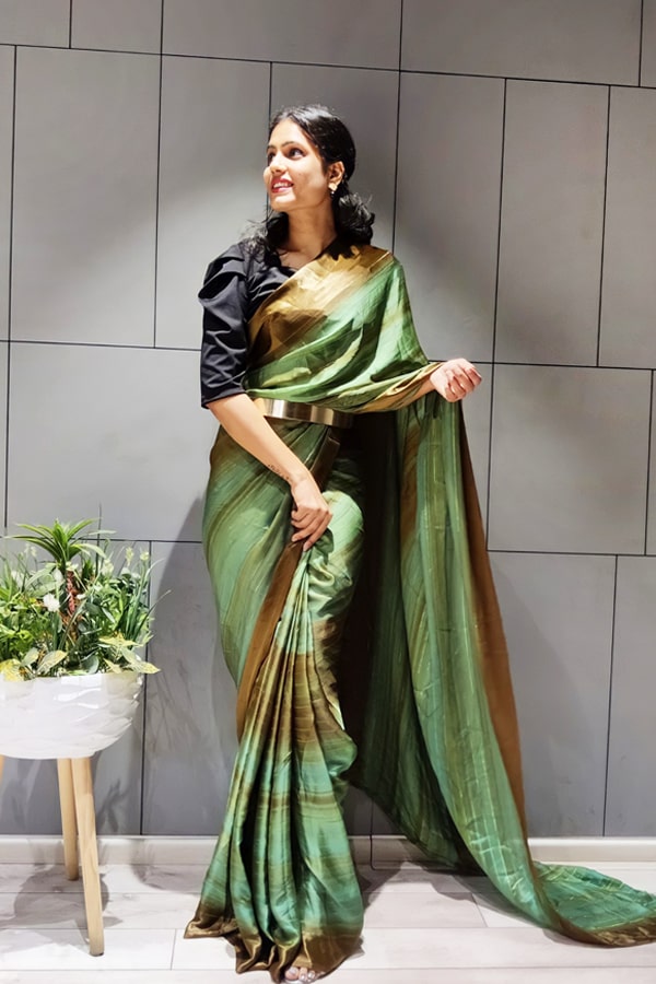 Ready to wear saree with belt green