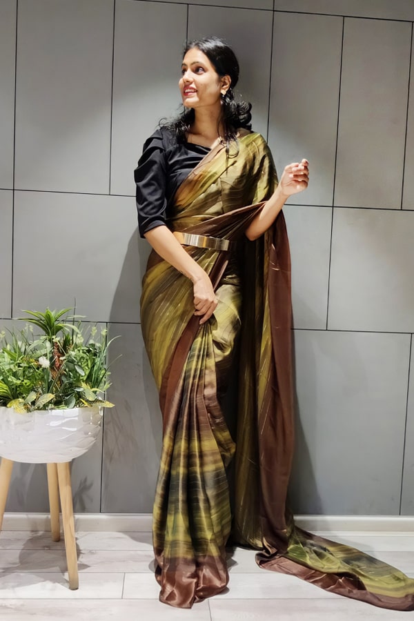 Ready to wear saree with belt olive