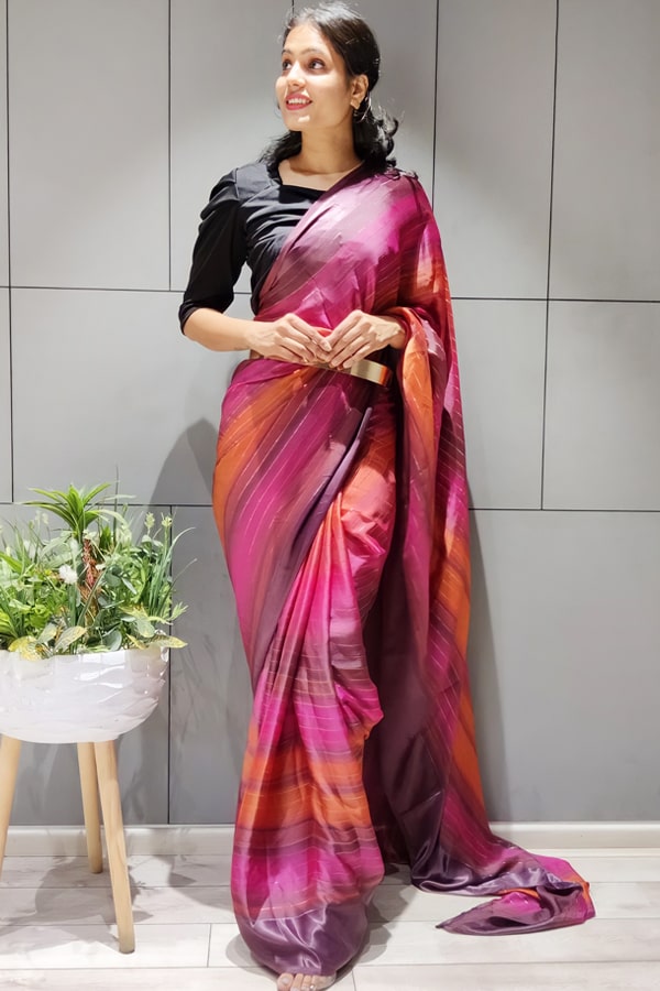 Ready to wear saree with belt pink