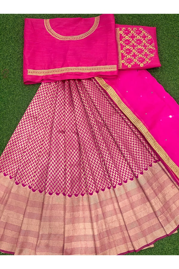 colour combination new model pattu half sarees pink