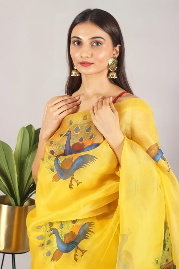 Soft Khadi Silk Jacquard Party Wear Saree In Yellow – Rajyogam