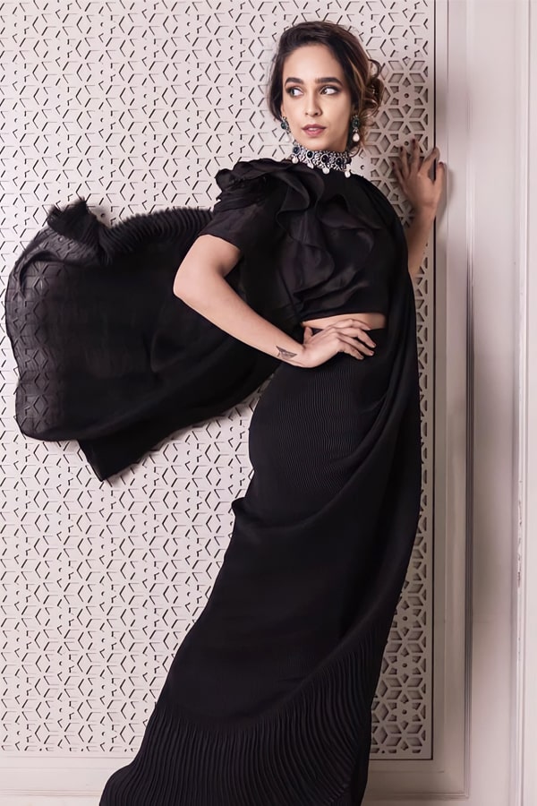 Black colour georgette saree blouse designs