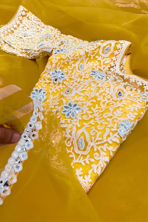 Organza Fabric Saree With Embroidery Work