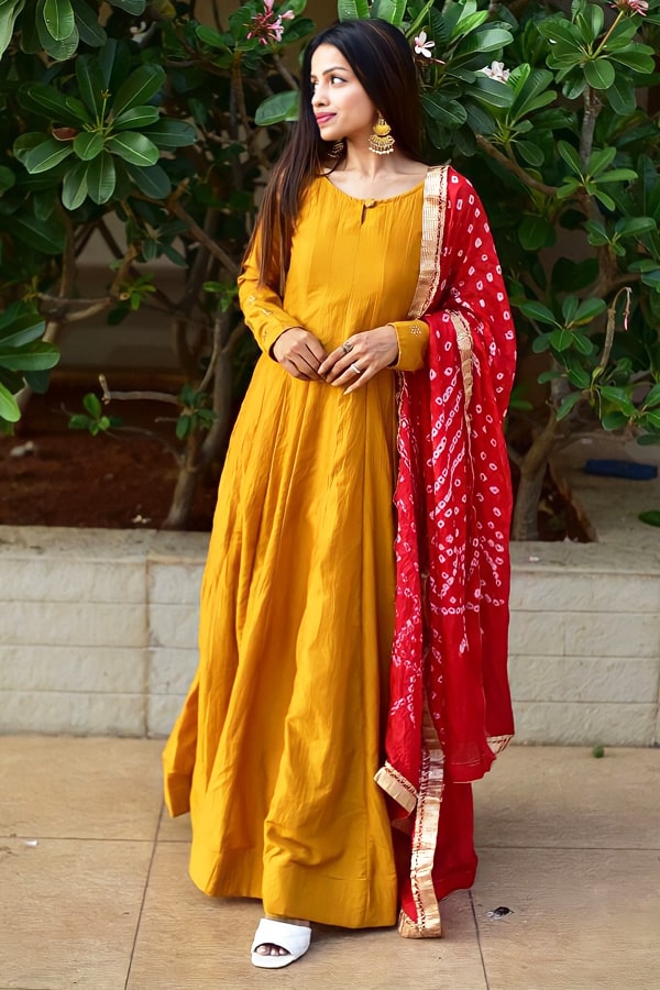 Yellow Color Anarkali Gown For Wedding Girl