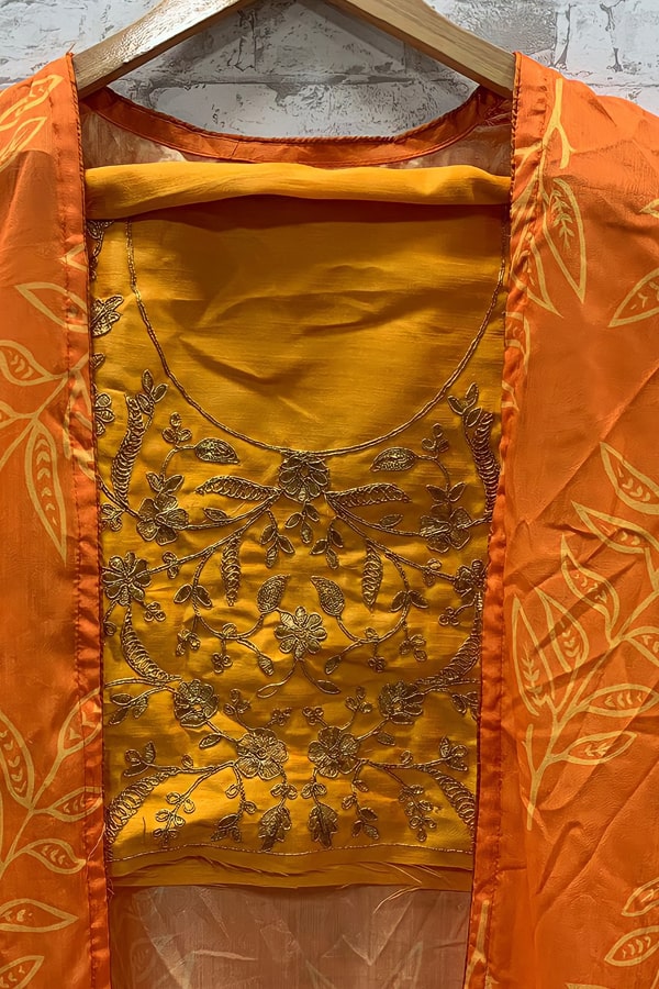 Yellow Silk Blouse With Codding And Zari Border