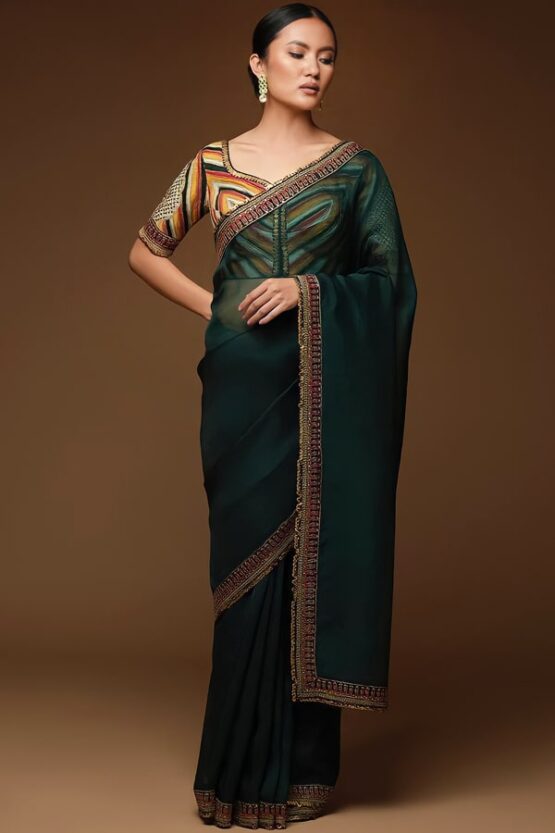 party wear organza saree blouse designs haldi for Women