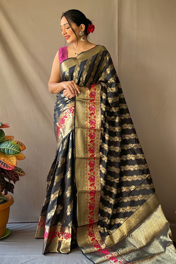 Black Paithani Silk Saree For Wedding