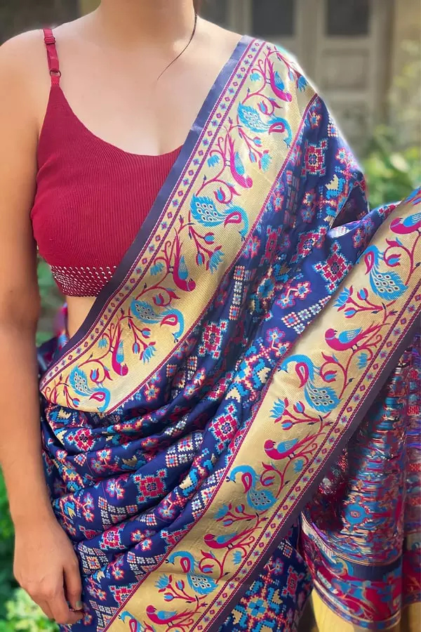 Blue And Pink Combination Paithani Silk Saree Online