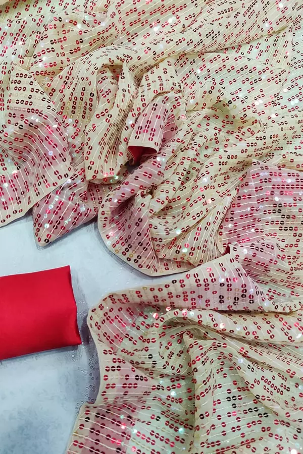 Kriti Sanon Red Sequin Georgette Saree For Reception
