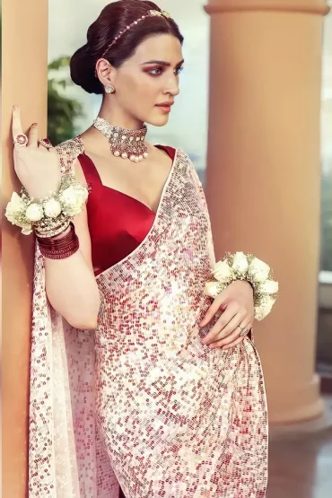 Kriti Sanon Red Sequin Saree For Wedding And Reception