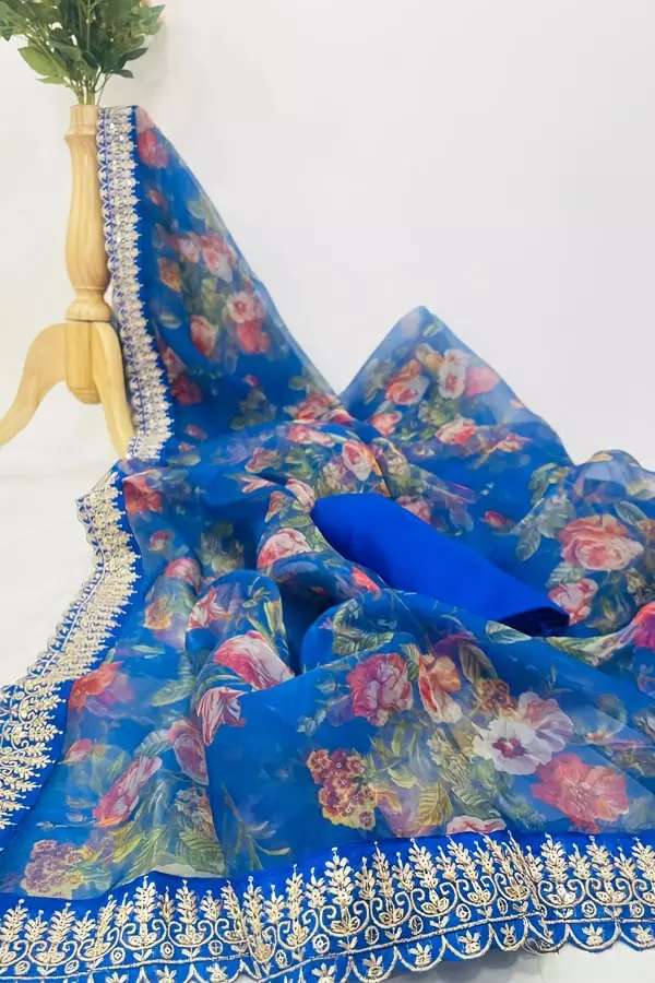 Organza Fabric Saree With Digital Floral Print