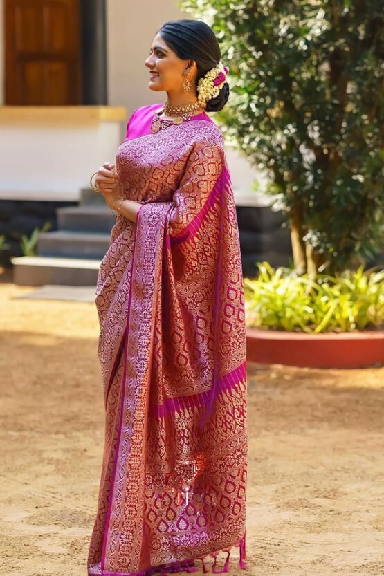 Pink Color Online Banarasi Saree For Wedding And Party