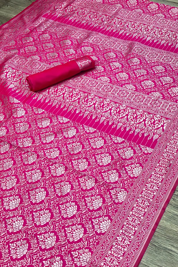 Pink Color Saree With Slab Weaving Soft Royal Combination