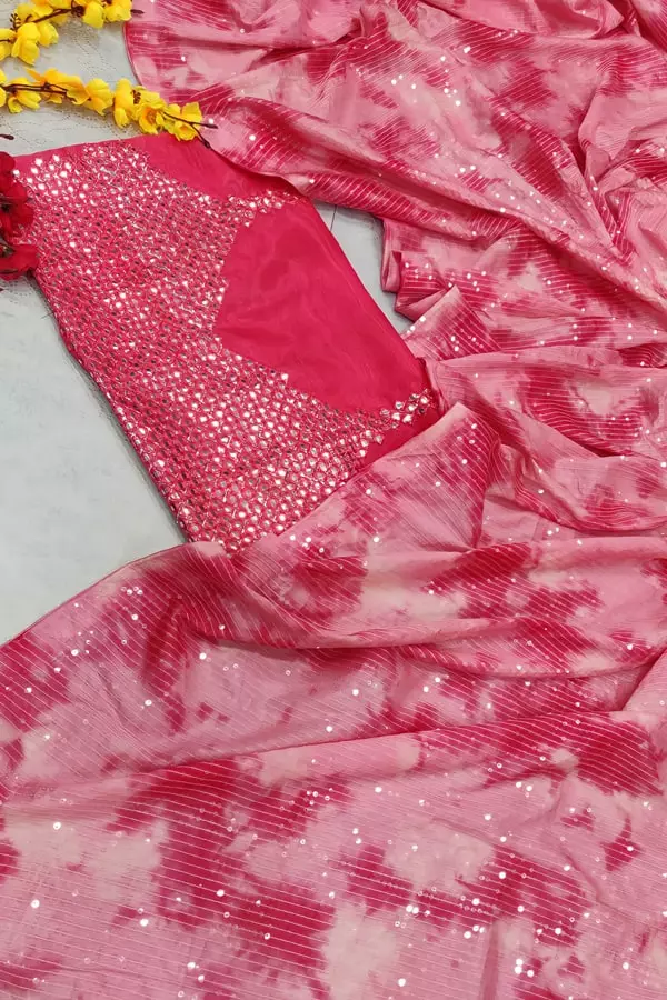 Pink Designer Sequin Saree For Wedding