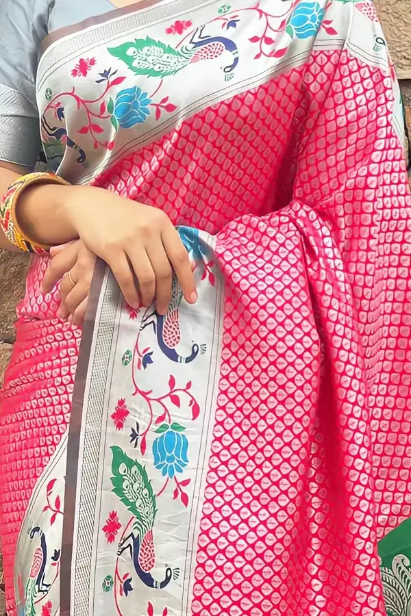Pink Paithani Banarasi Saree With Soft Weaving Work