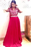 Pink Indian Wedding Gown For Party Wear With Fox Georgette And Embroidery Work