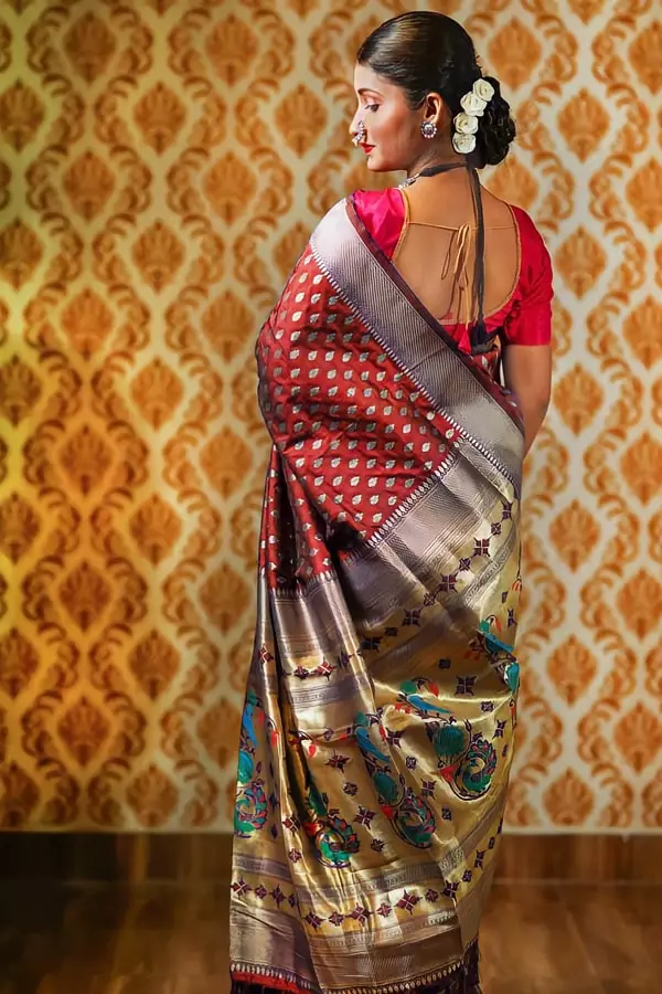 Pure Paithani Silk Sarees with weaving golden buttas
