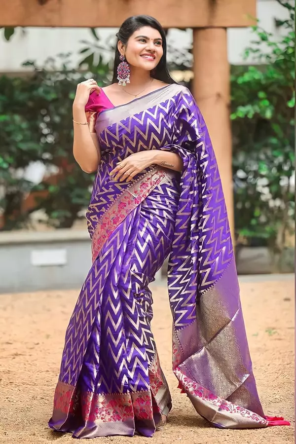 Purple Pure Silk Paithani Saree For Wedding