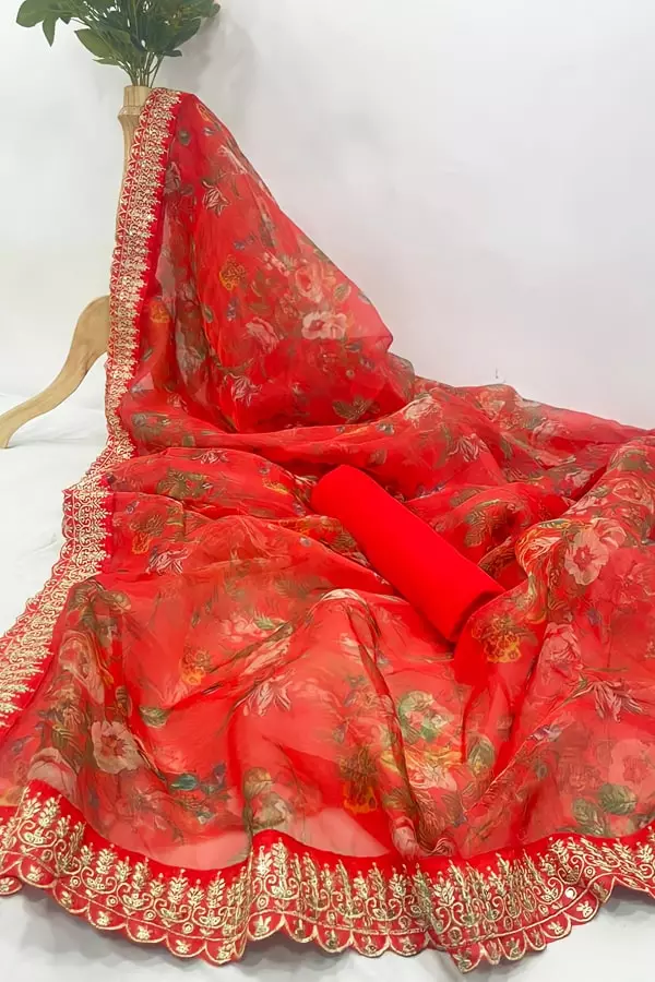 Red organza silk sarees with price
