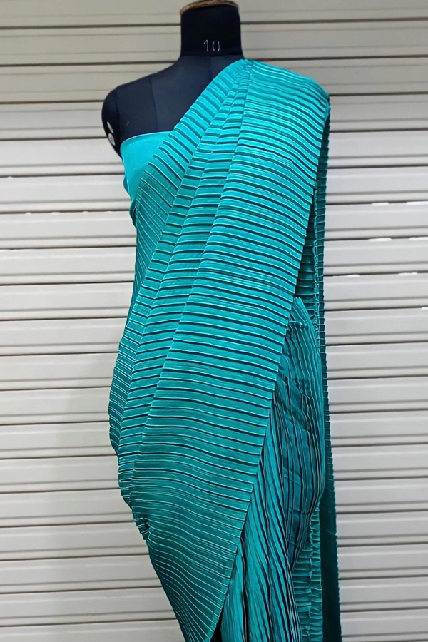 Teal Color Pure Russian Silk Saree With Crush Work