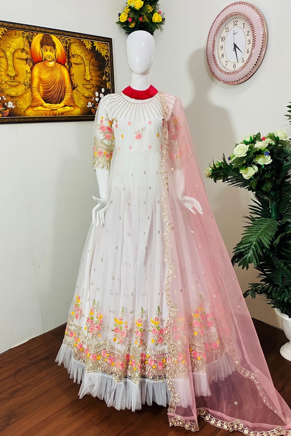 White Anarkali Gown For Women