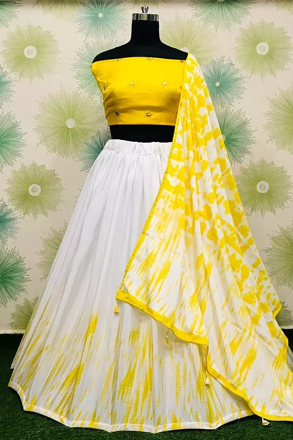 Yellow Color New Crop Top Lehenga With Silk Fabric