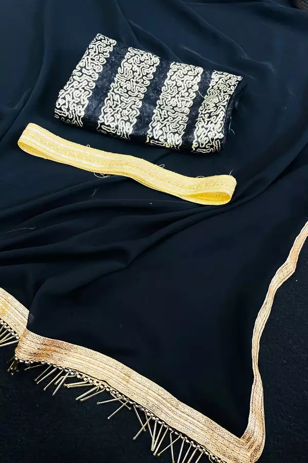 black saree with golden border