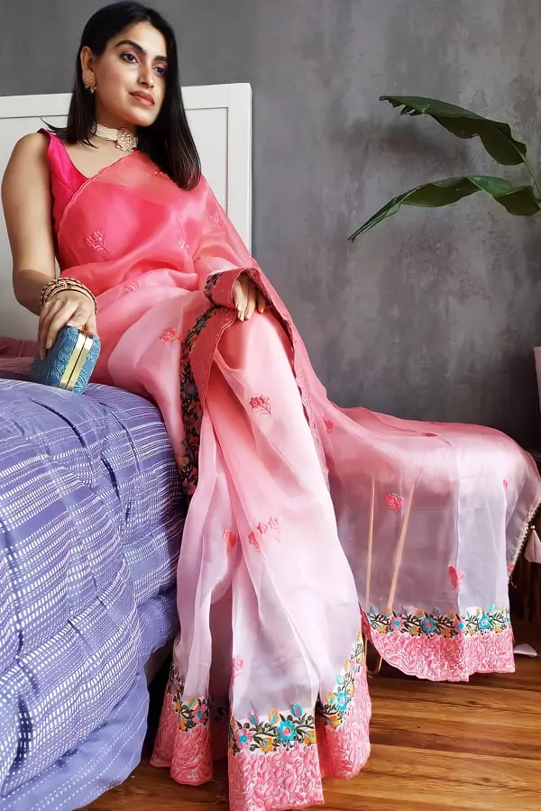 bridesmaid saree organza for sister wedding