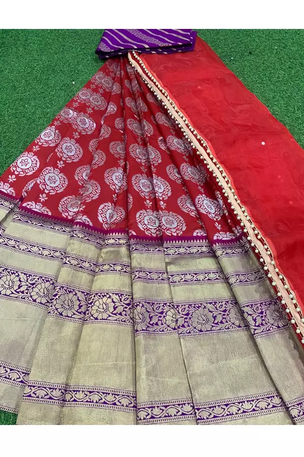 red and purple combination half saree
