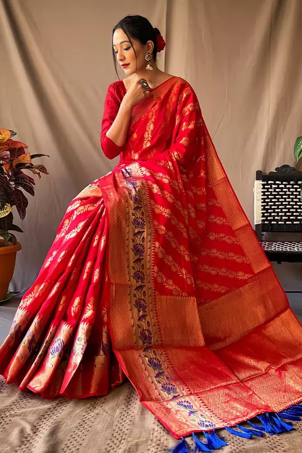 Paithani Maharashtrian Saree In Red