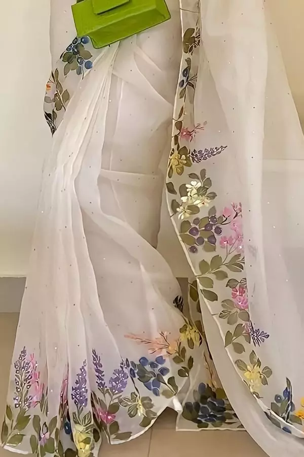 Designer Floral Print Organza Silk Saree