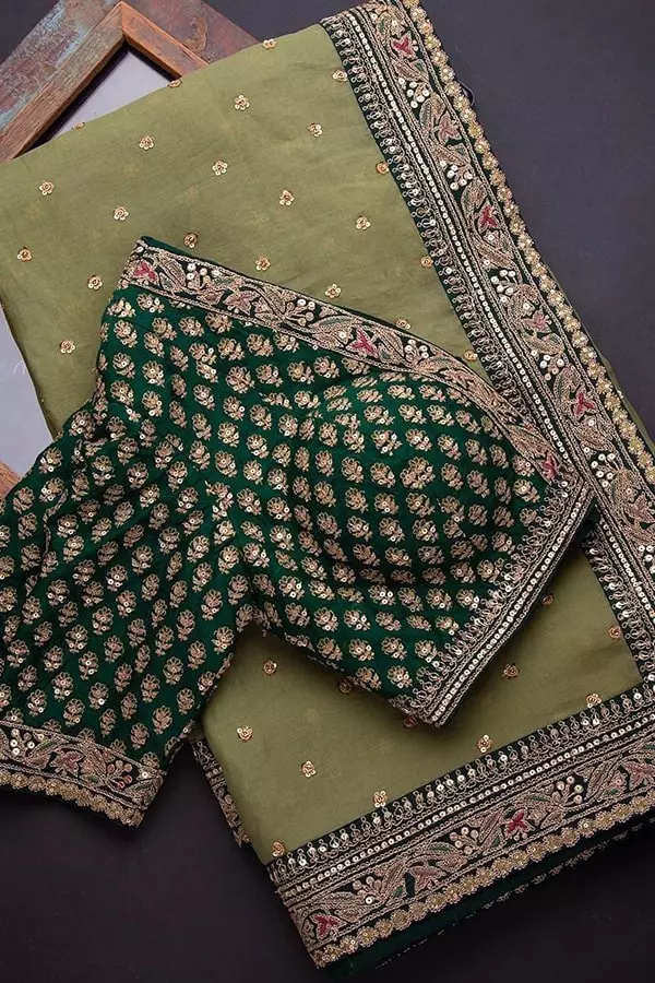 Organza Art Silk Saree For Mehendi Outfit