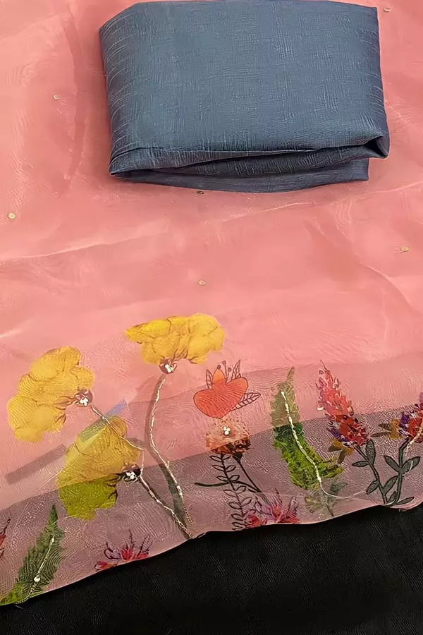 Peach Color Saree With Floral Digital Print