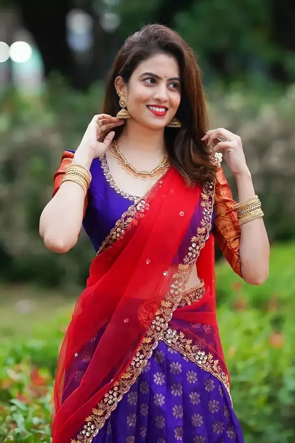 Purple Kanjivaram Silk Half Saree For Wedding And Reception