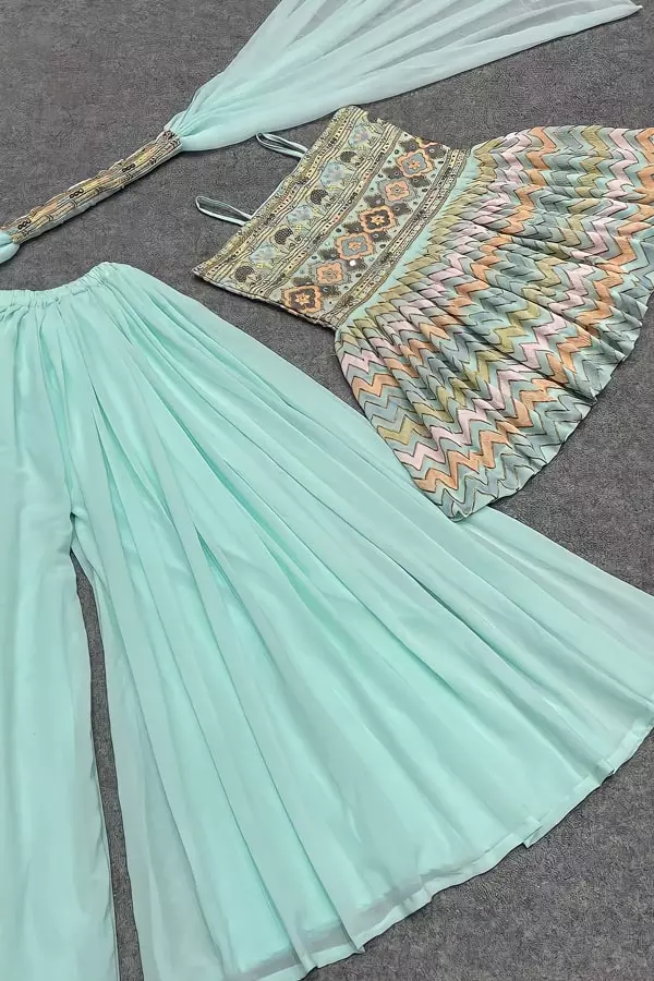 Sky Blue Color Sharara Suit With Dupatta For Engagement