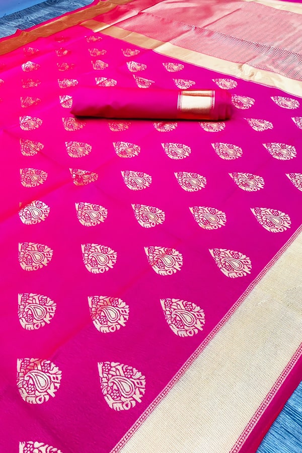 Beautiful Pink Color Slab Weaving Saree