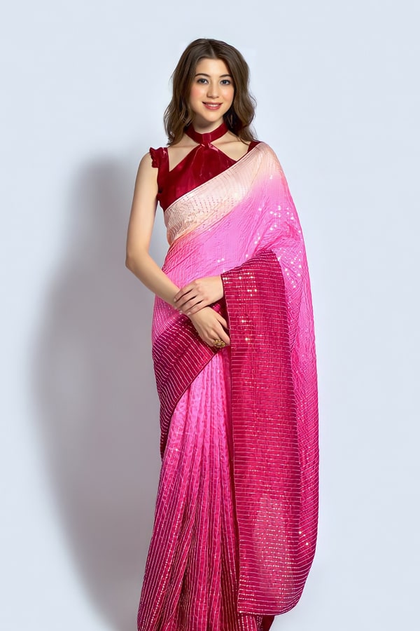 Pink Sequin Bollywood Sequin Saree