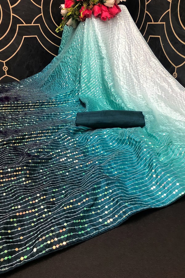 Sky Blue Combination sequin saree blouse designs