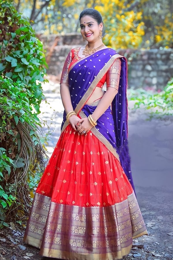 Kanchi semi-silk half saree material set – www.vannamayil.com