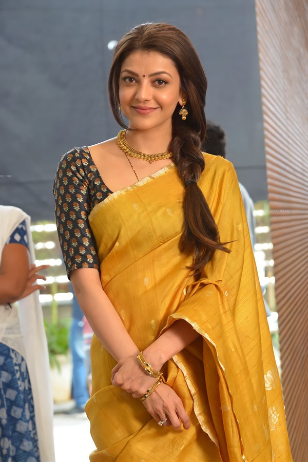 Bollywood Actress Kajal Agarwal Haldi Saree For Bride 2022