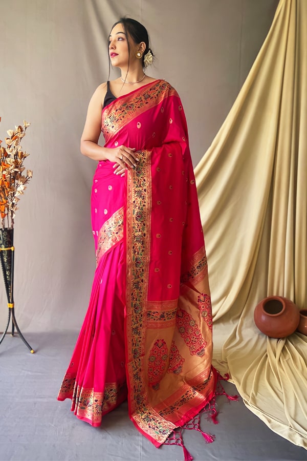 Buy Interesting Purple Woven Paithani Silk Wedding Wear Saree - Zeel  Clothing
