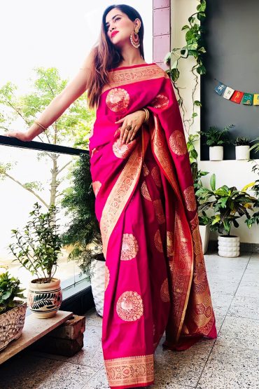 Rani Pink Party Wear Designer Karwa Chauth Sarees