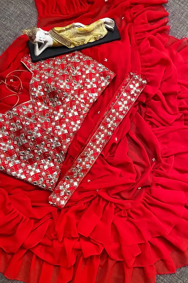 red ruffle saree for teenage girl