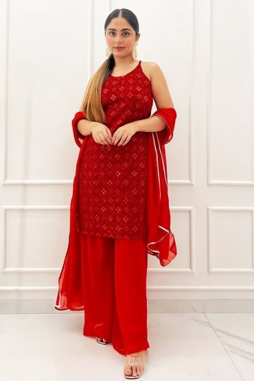 Designer Red Color Karwa Chauth Special Dress Online