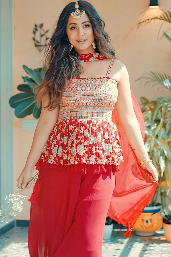 Hina Khan Punjabi Sharara Suit With Short Kurti For Women