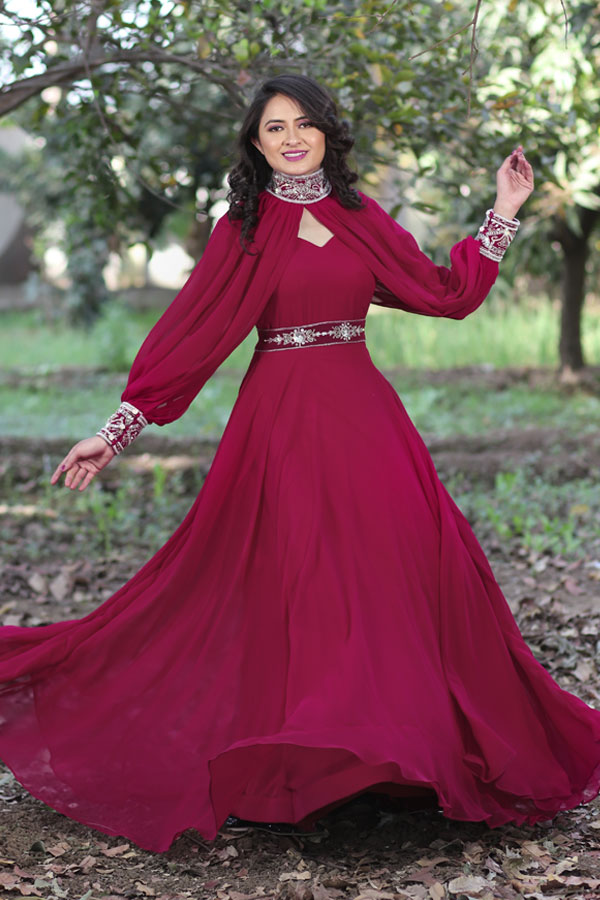 Karwa Chauth Special Designer Long Gown For Girls
