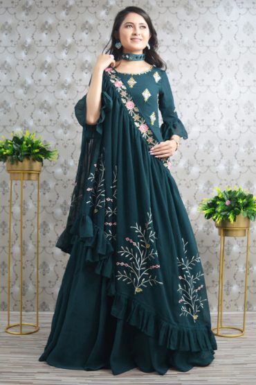 Latest Designer Gown With Long Shrug For Girls