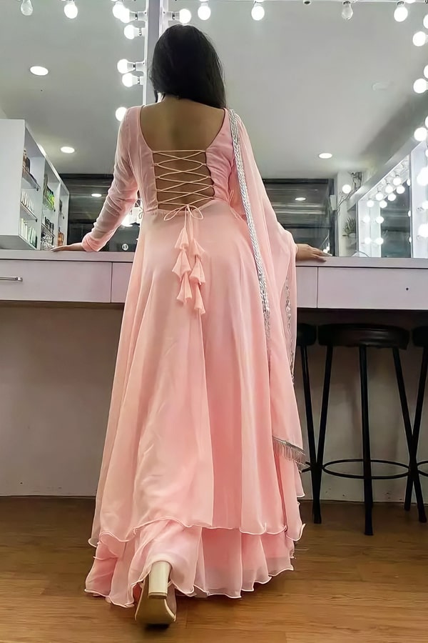Pink Diwali dress for teenage girls Back look