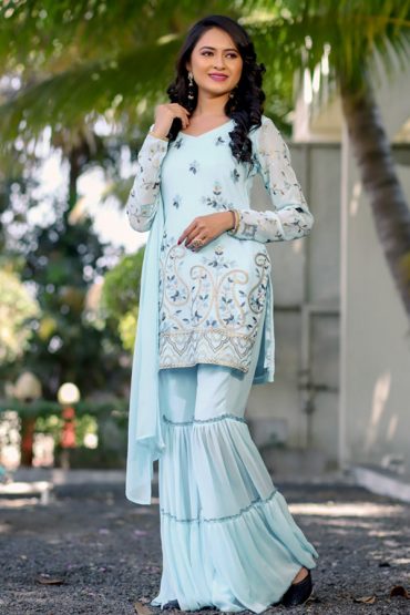 Traditional Floral Sharara Suit Design For Girls